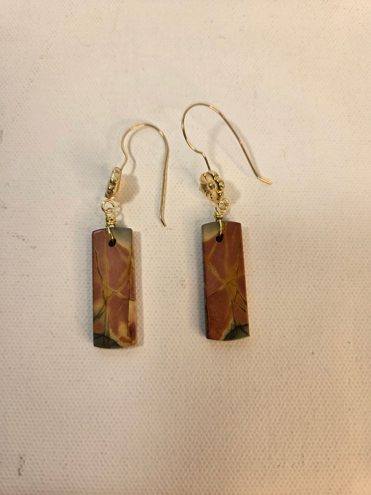 Brown Stone rectangular Gold Hook With Flower