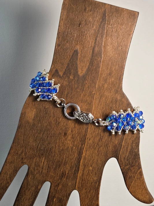 Royal Blue Crystal with Silver Beads 4 Row Bracelet Fancy Clasp