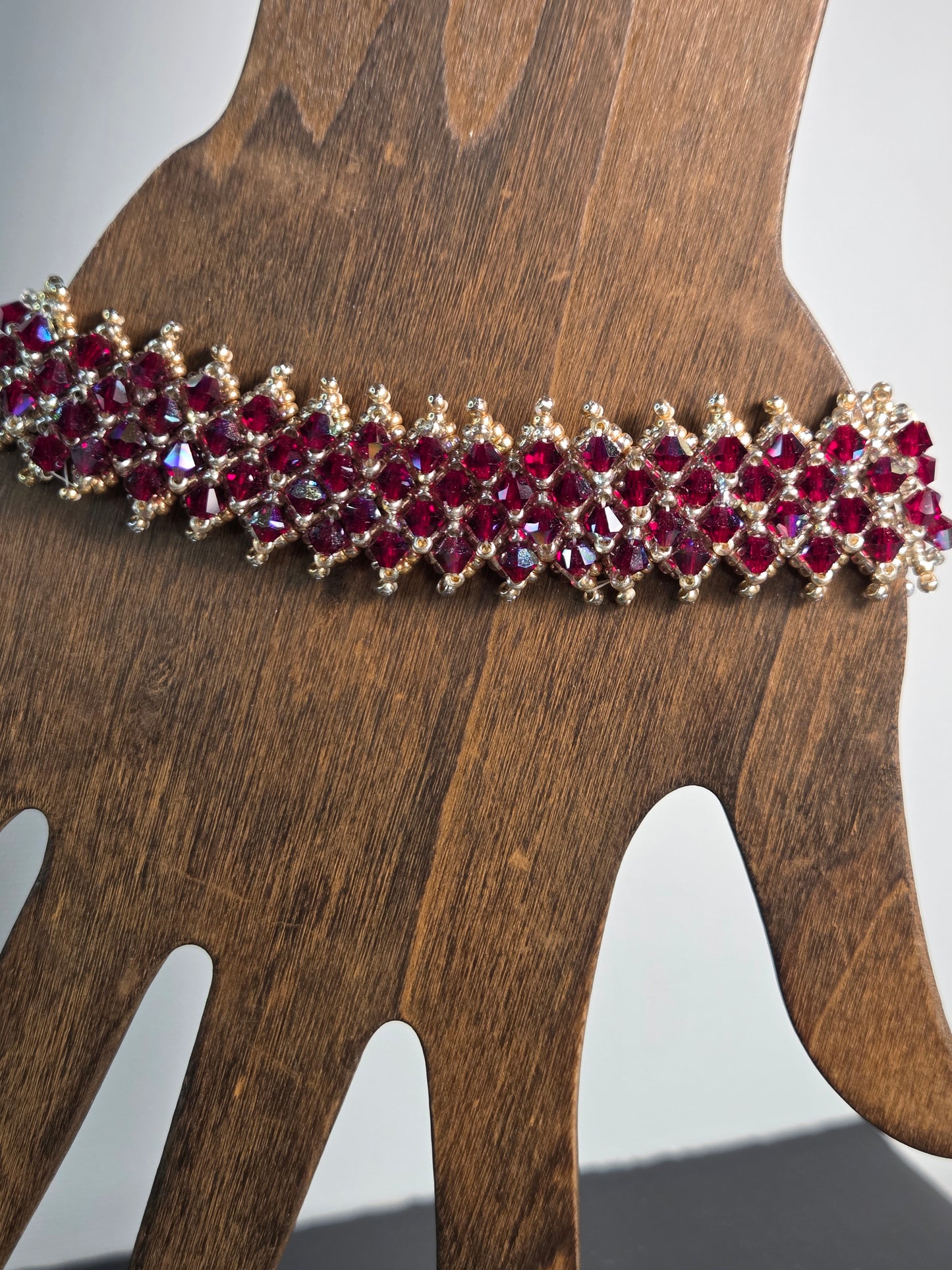 Ruby Red Crystals with Gold Beads 4 Row Bracelet