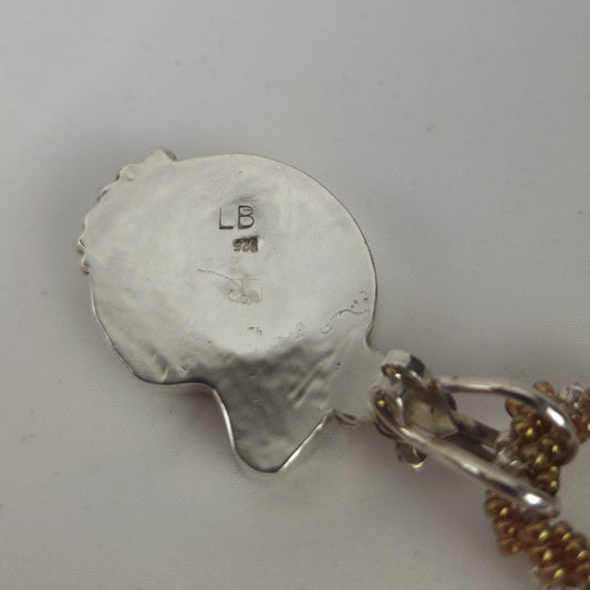 Ammonite Fossil Pendant Necklace Set in Sterling Silver with Twisted Beaded Chain and Sterling Silver Clasp 21"