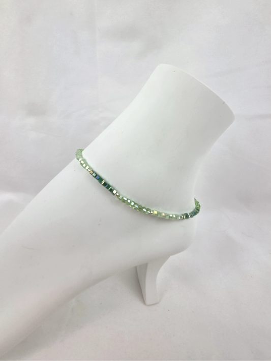 Green Ombre Square Glass and Silver Beads Anklet