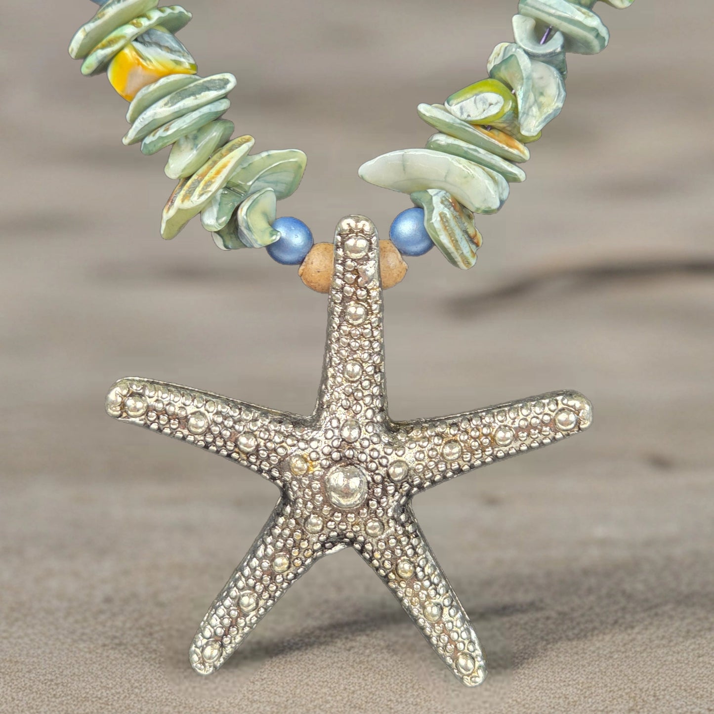 Necklace 21" Bracelet Earring Set Multi-Color Natural Shell Pearls Silver Tone Starfish Pendant