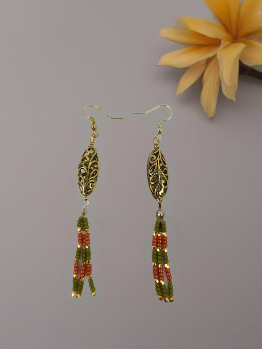 Gold Filigree Bead with Green Red and Gold Beads