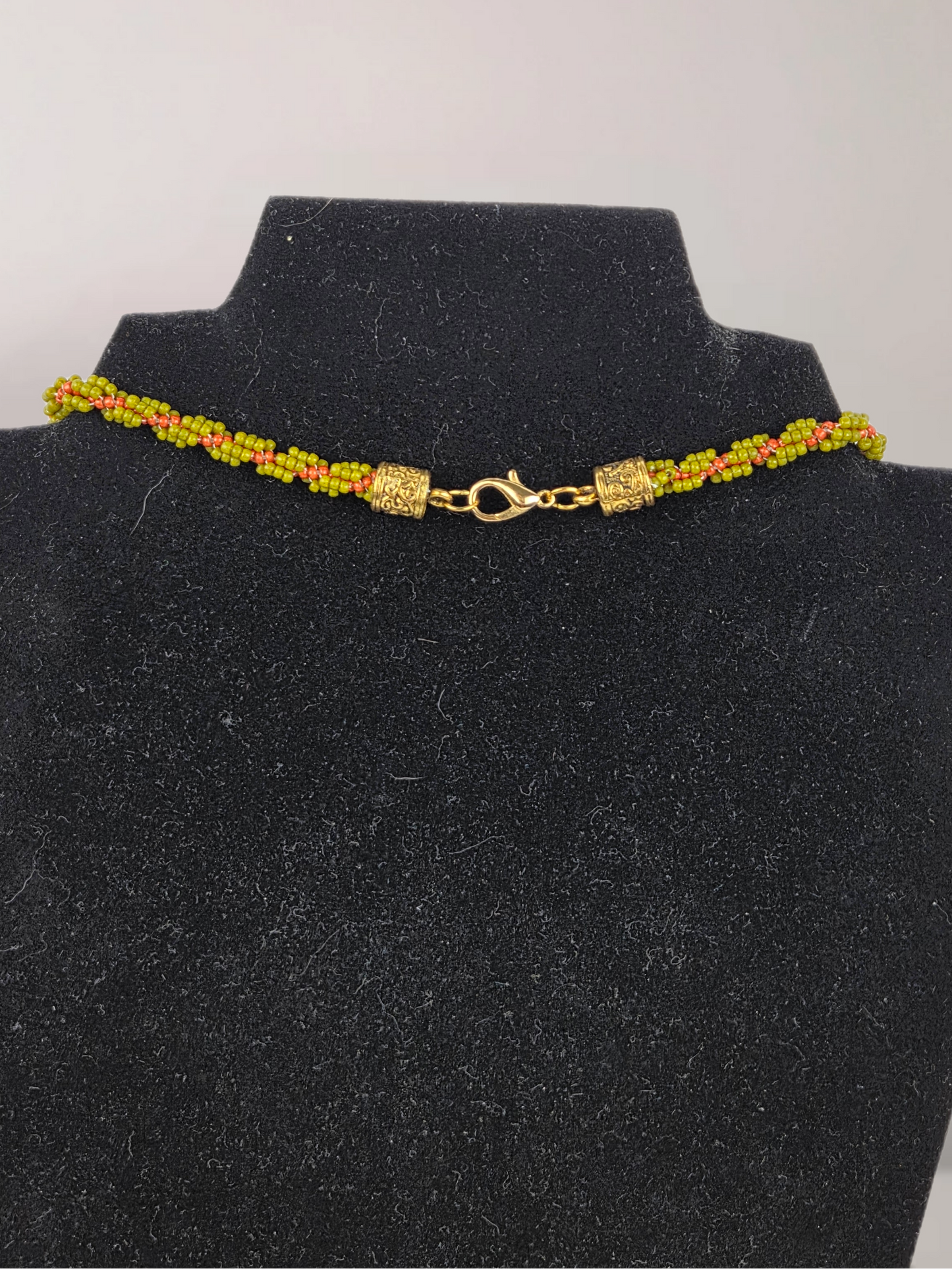 Green and Coral Stone Gold Wire Wrap With Beaded Chain Necklace