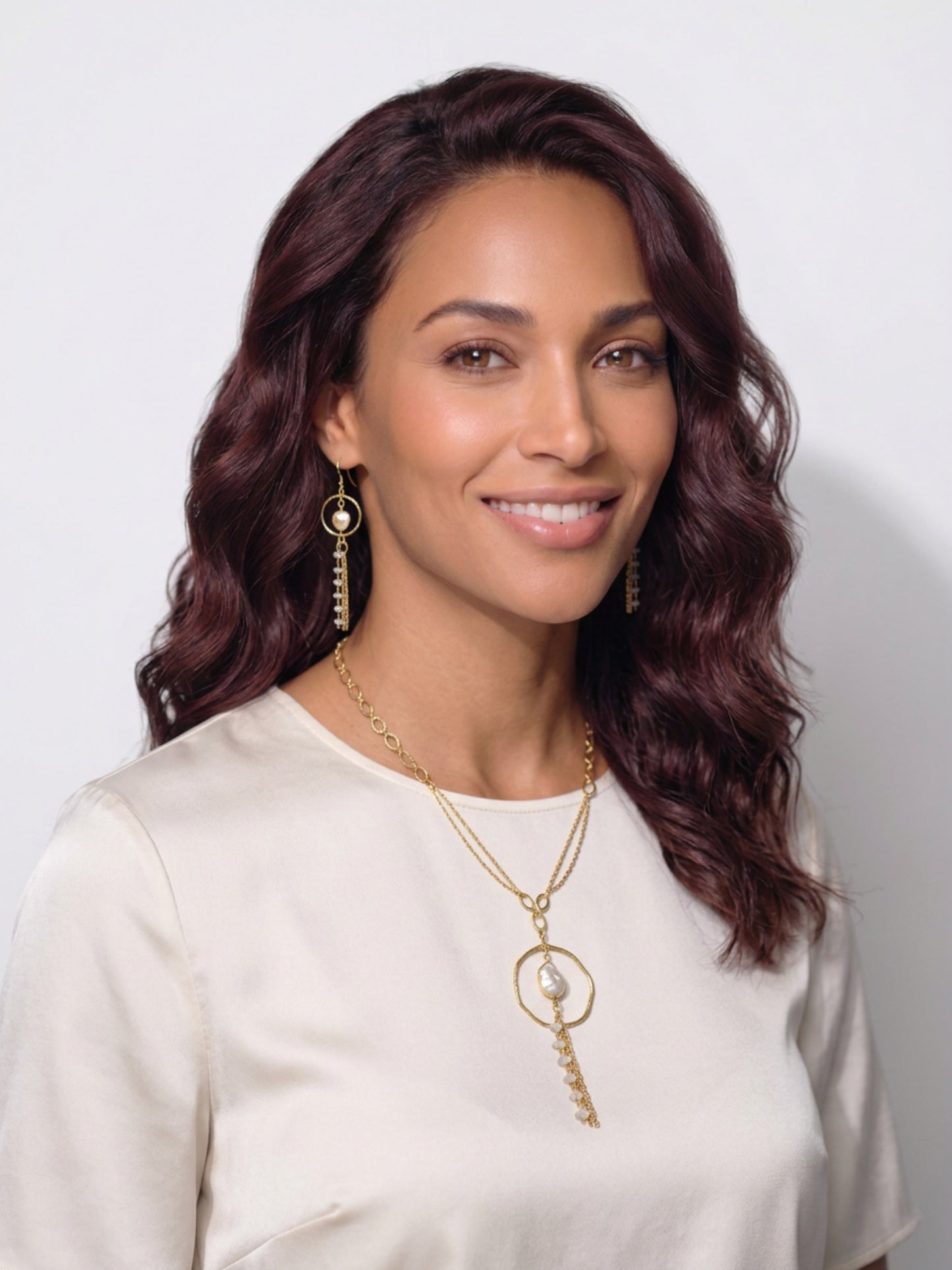 Gold Necklace with Coin Pearl Pendant Matching Earrings