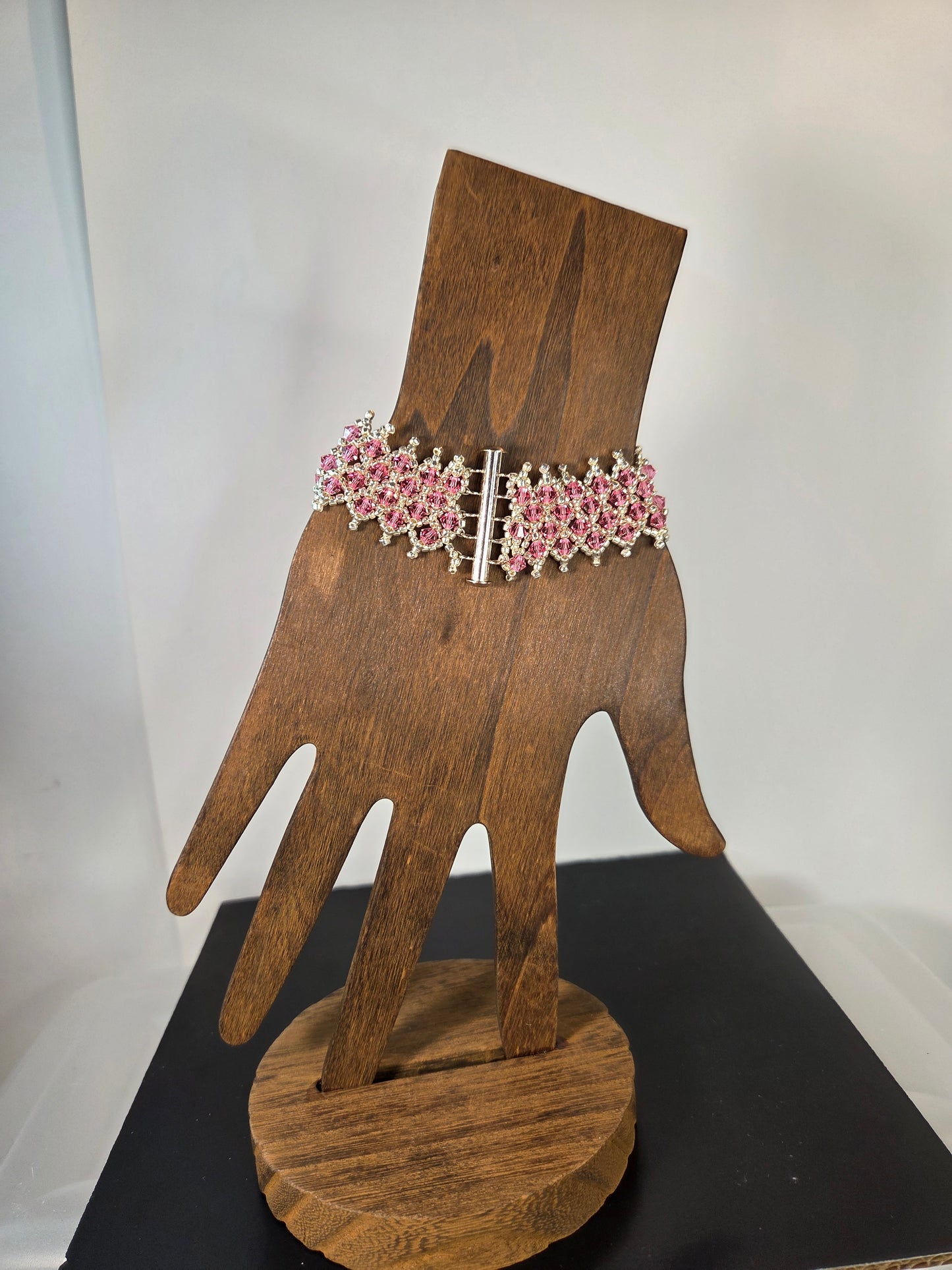 Pink Crystal with Silver Beads 4 Row Bracelet