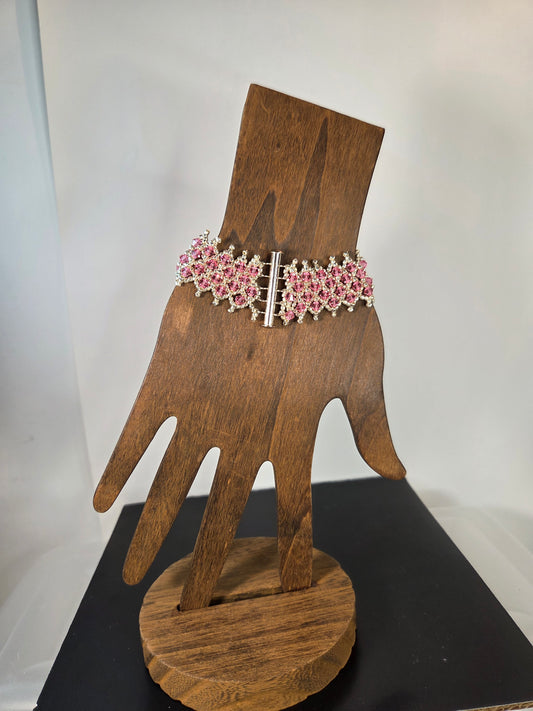 Pink Crystal with Silver Beads 4 Row Bracelet