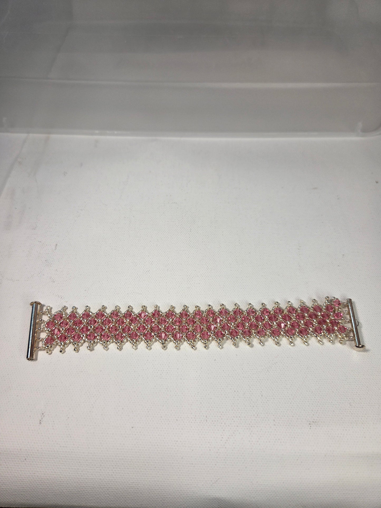 Pink Crystal with Silver Beads 4 Row Bracelet