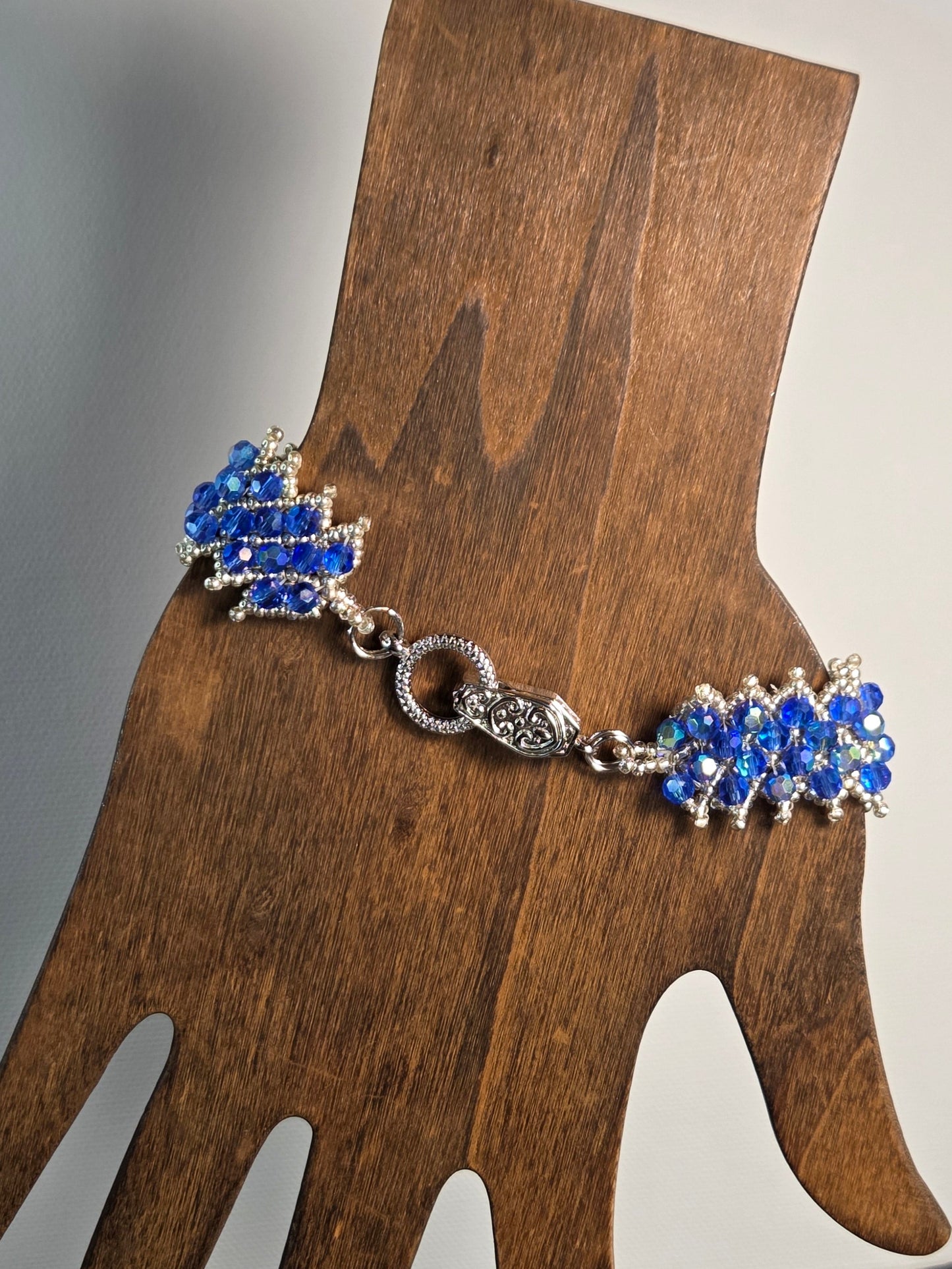 Royal Blue Crystal with Silver Beads 4 Row Bracelet Fancy Clasp
