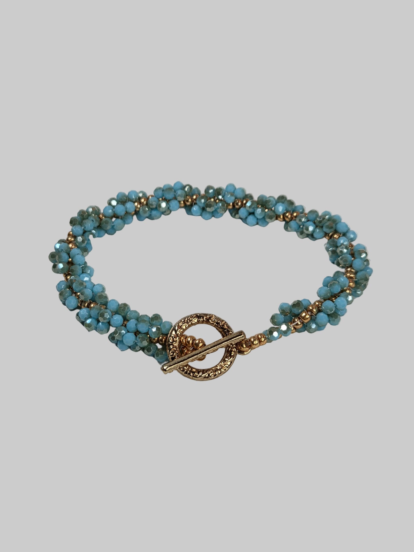 Light Blue Crystals and Gold Beads Spiral Bracelet