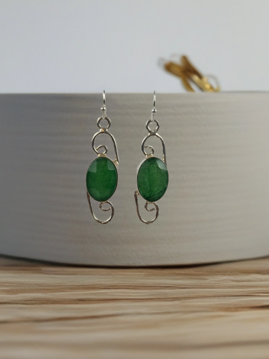 Sterling Silver Swirls with Green Stone