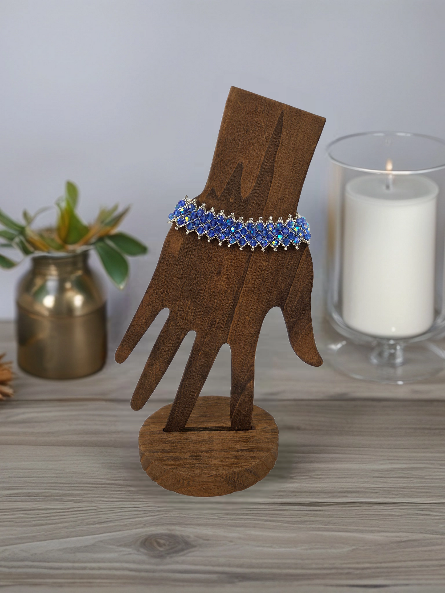 Royal Blue Crystal with Silver Beads 4 Row Bracelet