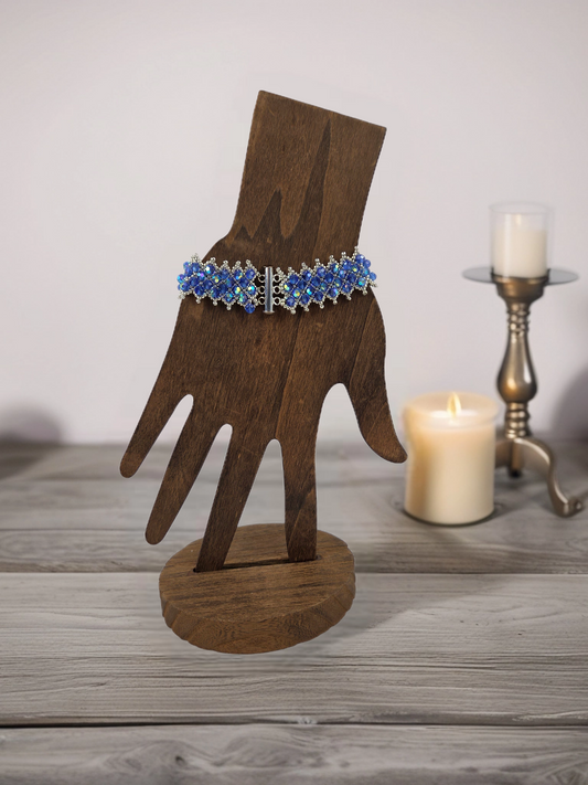 Royal Blue Crystal with Silver Beads 4 Row Bracelet