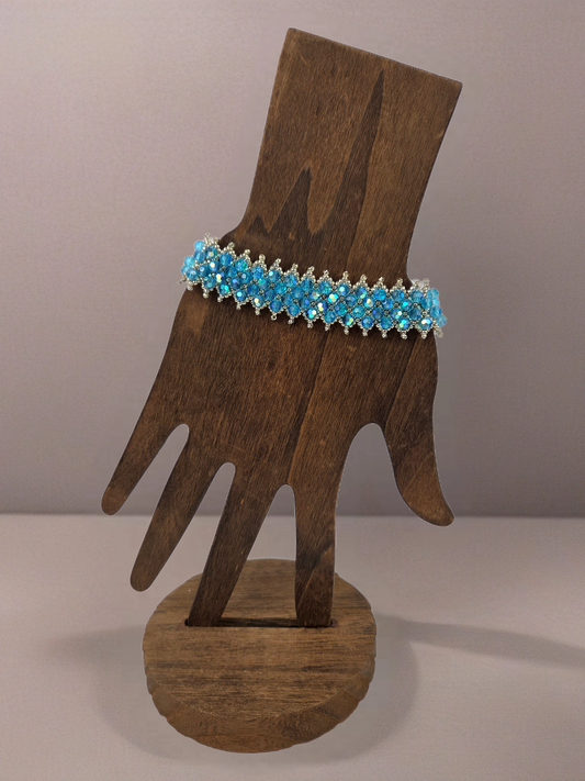 Light Blue Crystal with Silver Beads 4 Row Bracelet