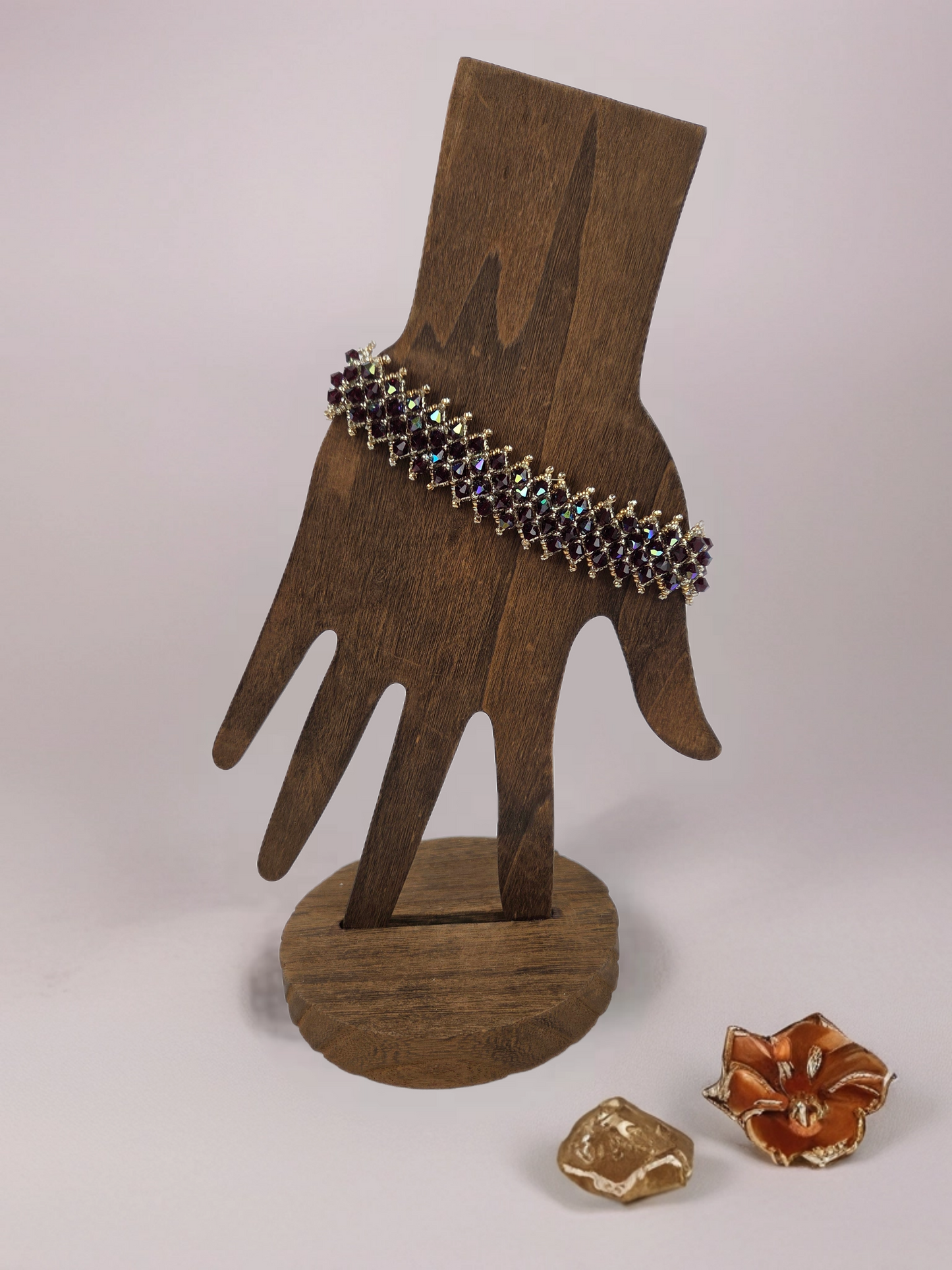 Ruby Red Crystals with Gold Beads 4 Row Bracelet