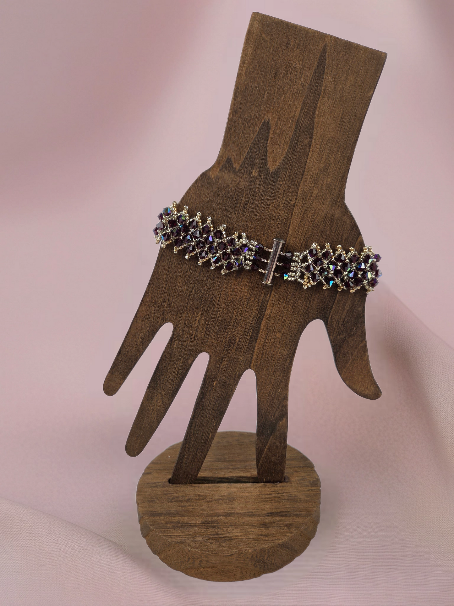 Ruby Red Crystals with Gold Beads 4 Row Bracelet