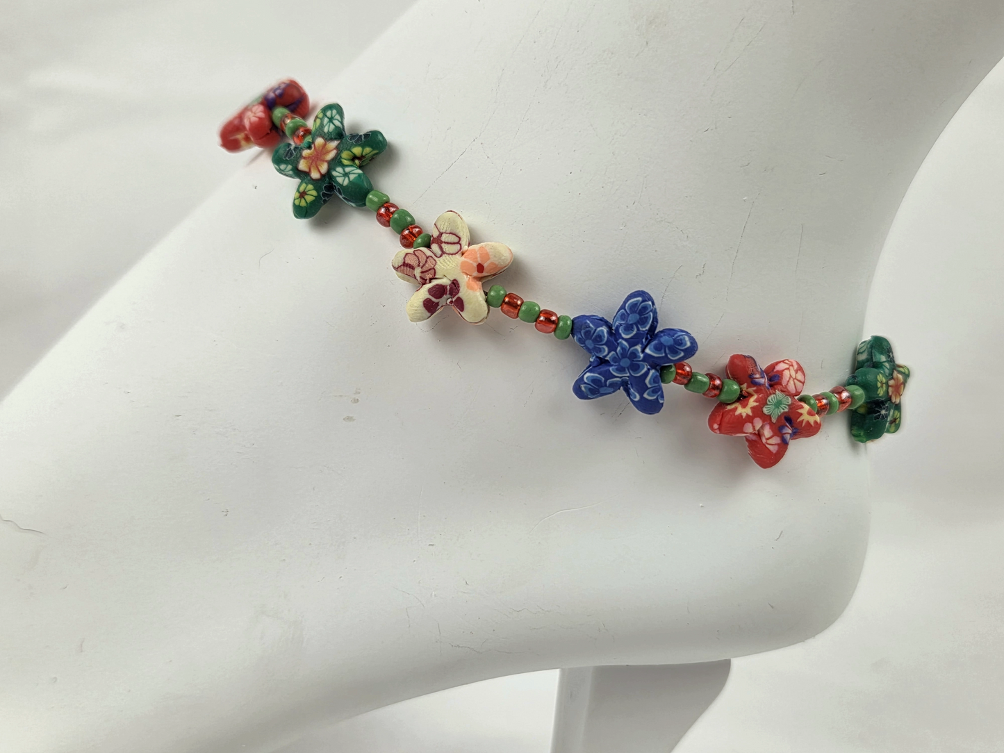 Multi-Colored Floral Ceramic Starfish With Multi-Colored Beads Anklet