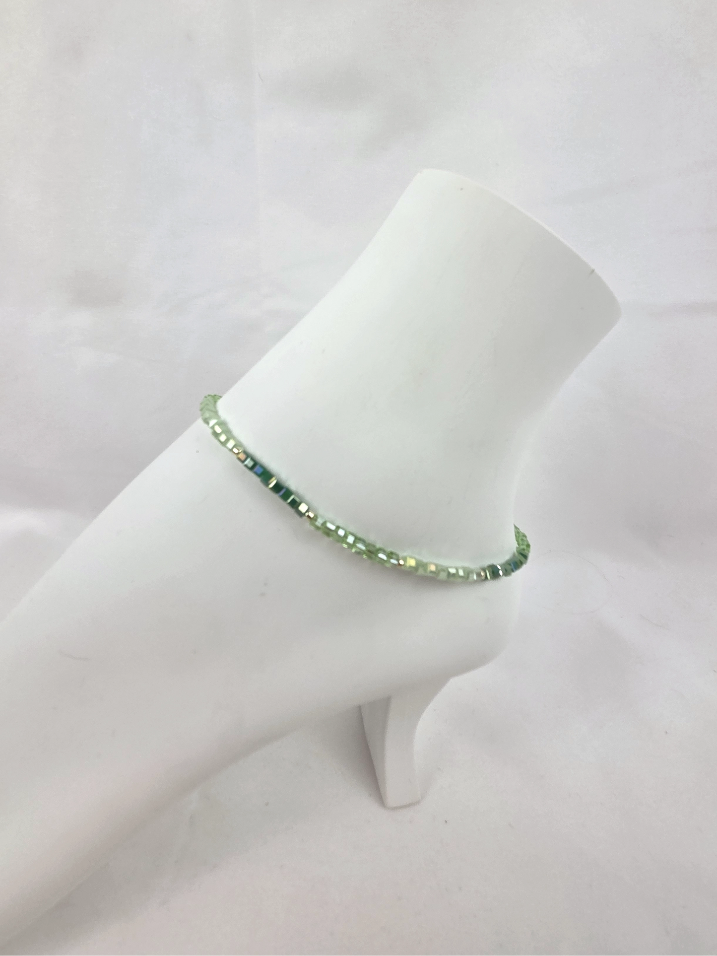 Green Ombre Square Glass and Silver Beads Anklet