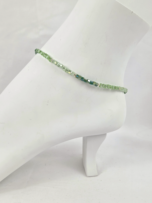 Green Ombre Square Glass and Silver Beads Anklet