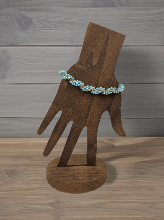 Light Blue Crystals and Gold Beads Spiral Bracelet