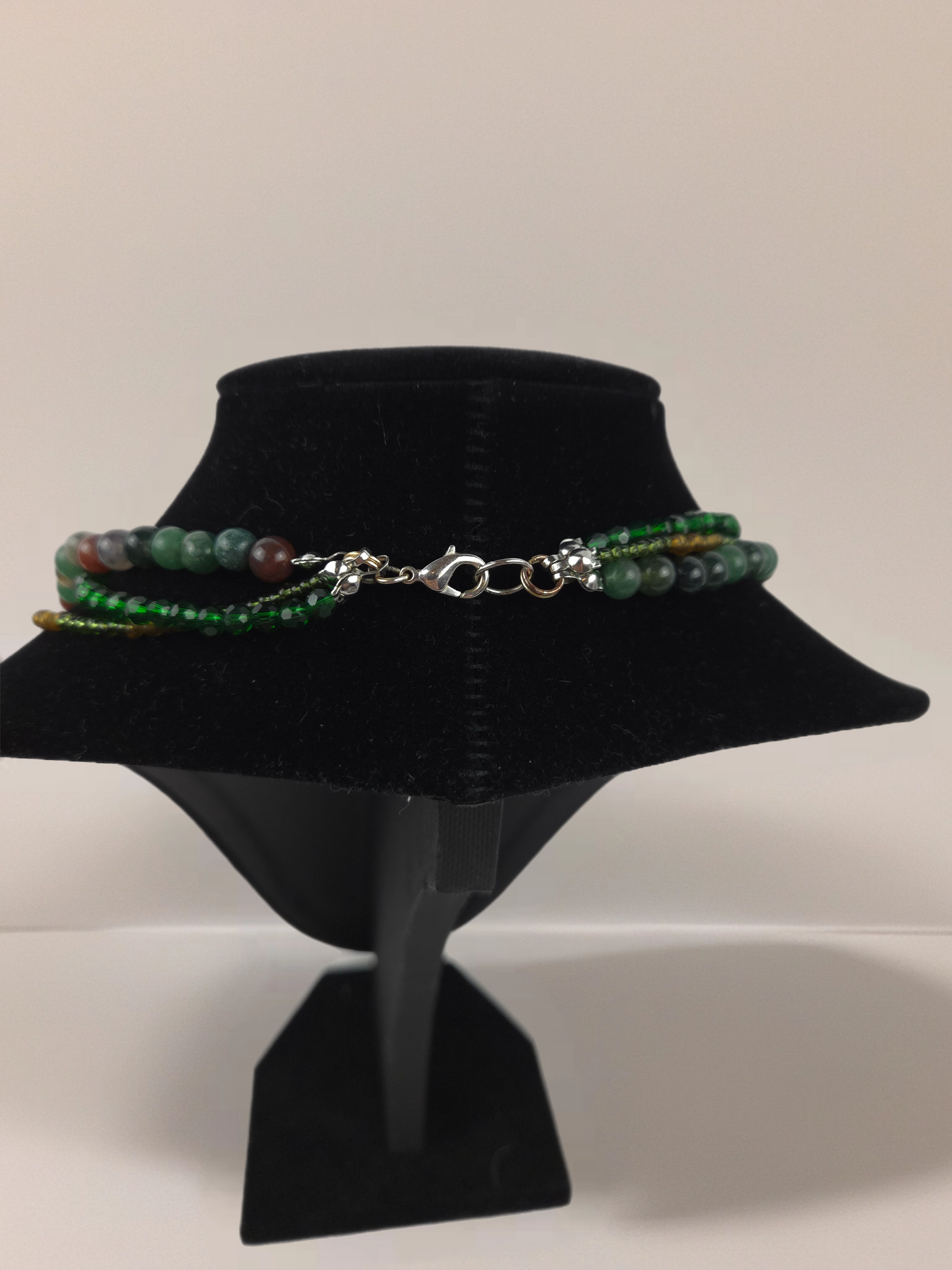 Necklace  3 Strands Jasper Gemstone Beads Jasper Pendant with Crystals and Glass Beads 16"