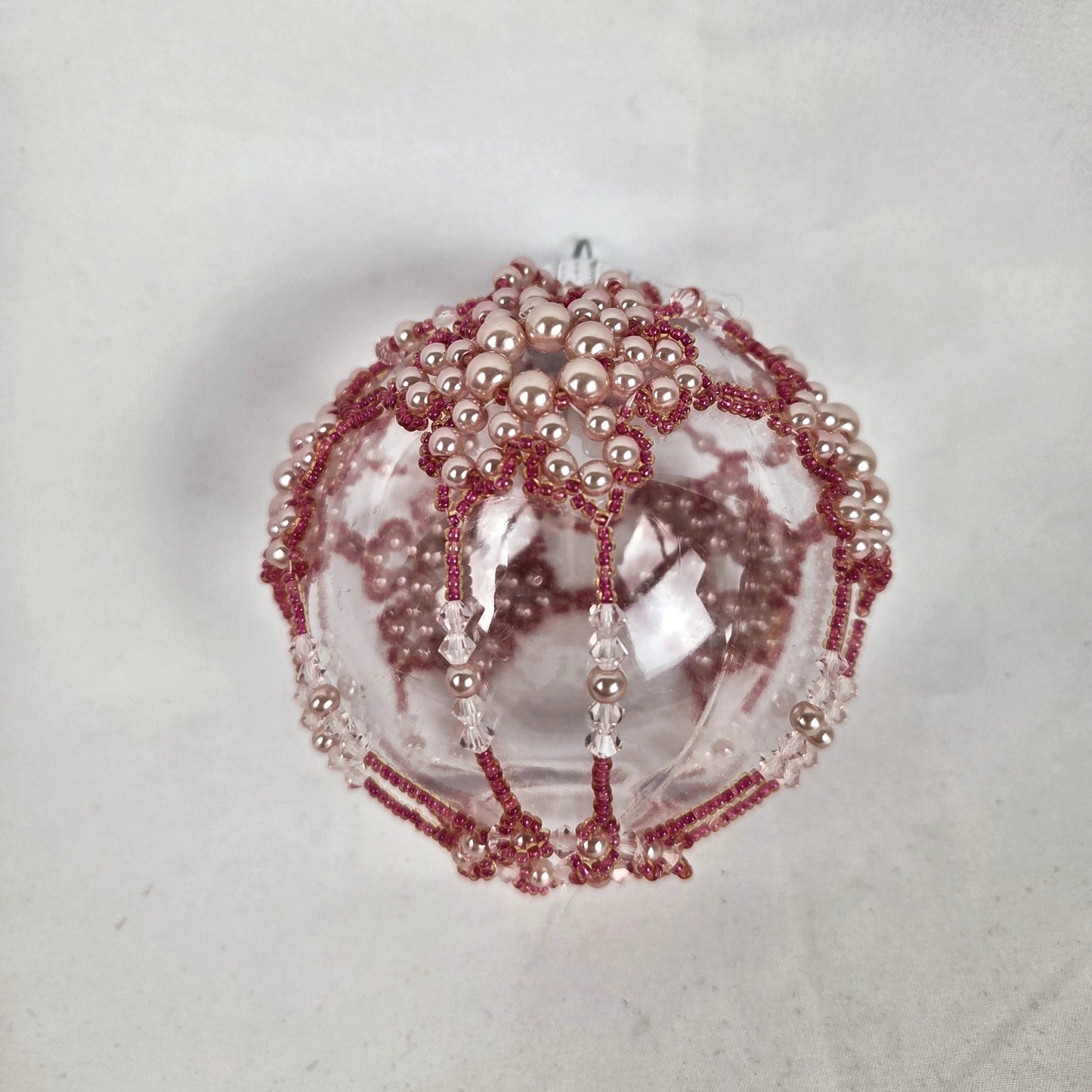 Round Ornament Pink Beaded Crystals 4" with Silver Stand 8.5"