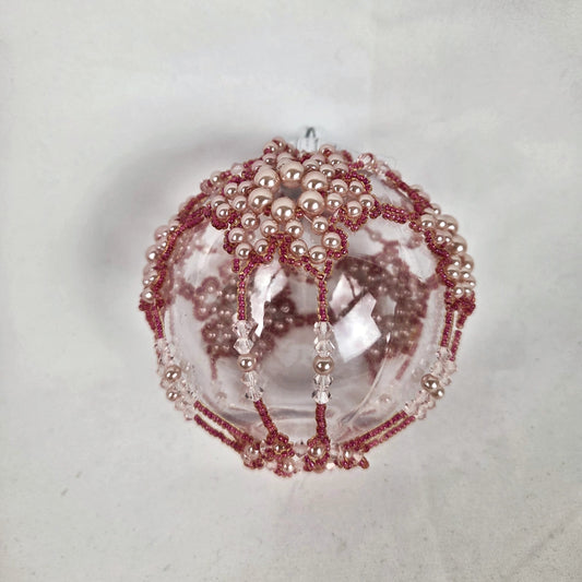 Round Ornament Pink Beaded Crystals 4" with Silver Stand 8.5"