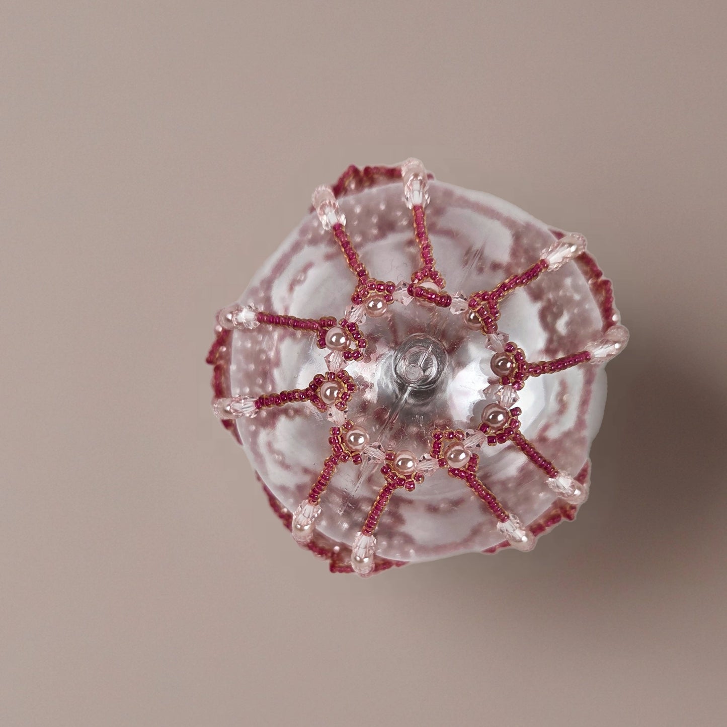 Round Ornament Pink Beaded Crystals 4" with Silver Stand 8.5"