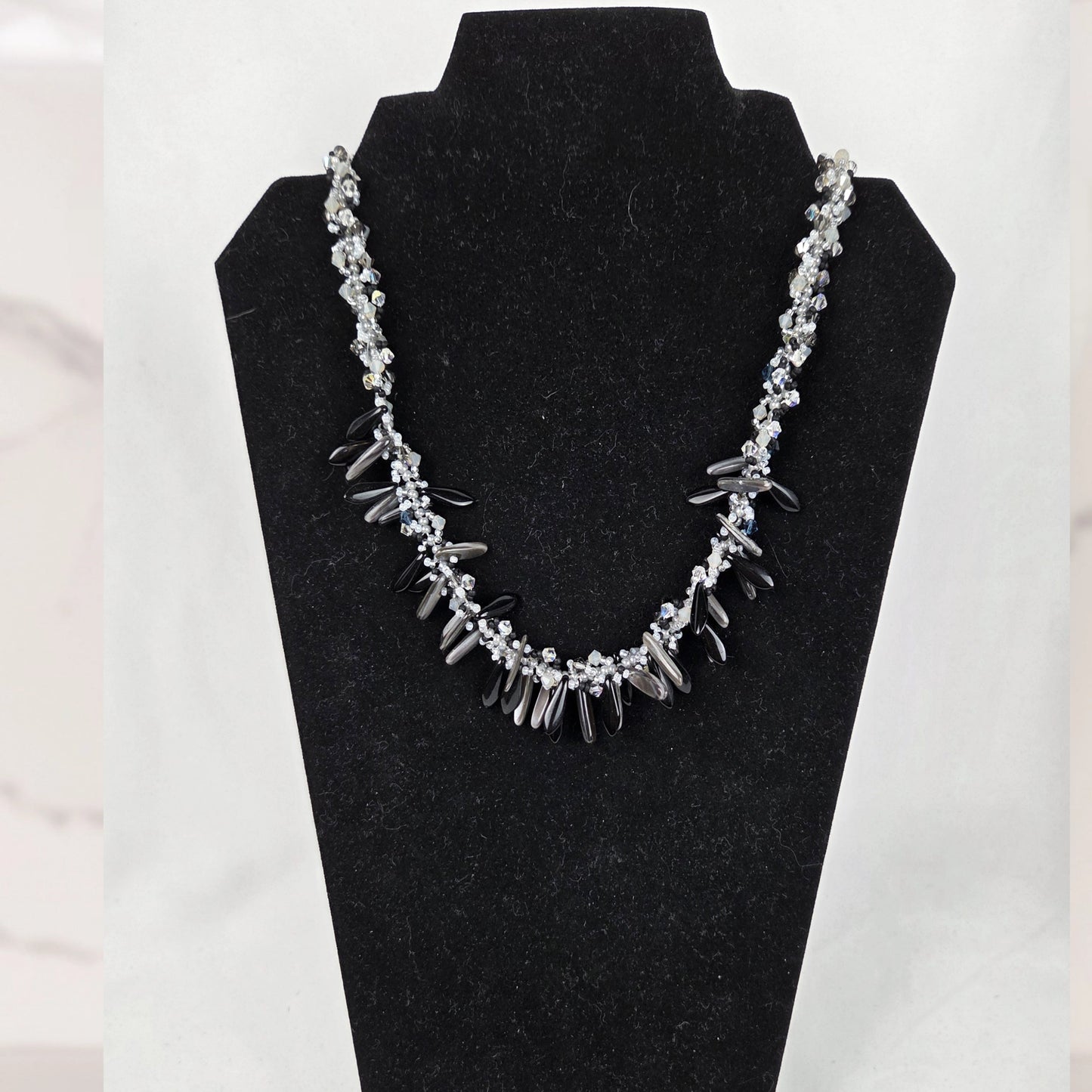 Necklace Black and Silver Beads Crystals 19" Silver Toggle Clasp