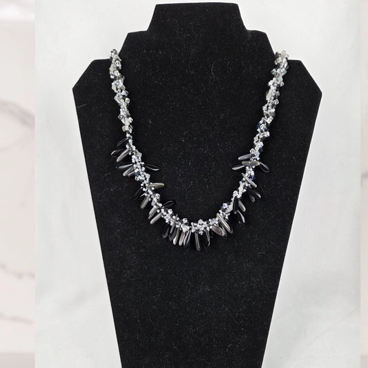 Necklace Black and Silver Beads Crystals 19" Silver Toggle Clasp