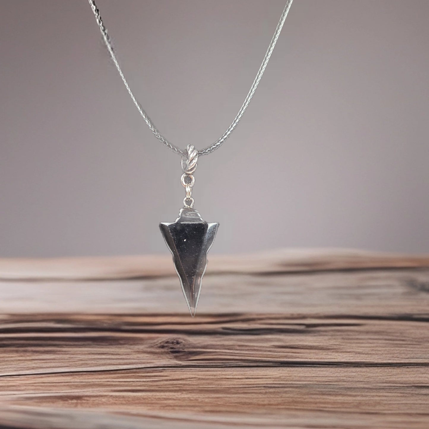 Necklace With Black Stone Arrowhead Shape Pendant on Black Leather 18" 2" Extender