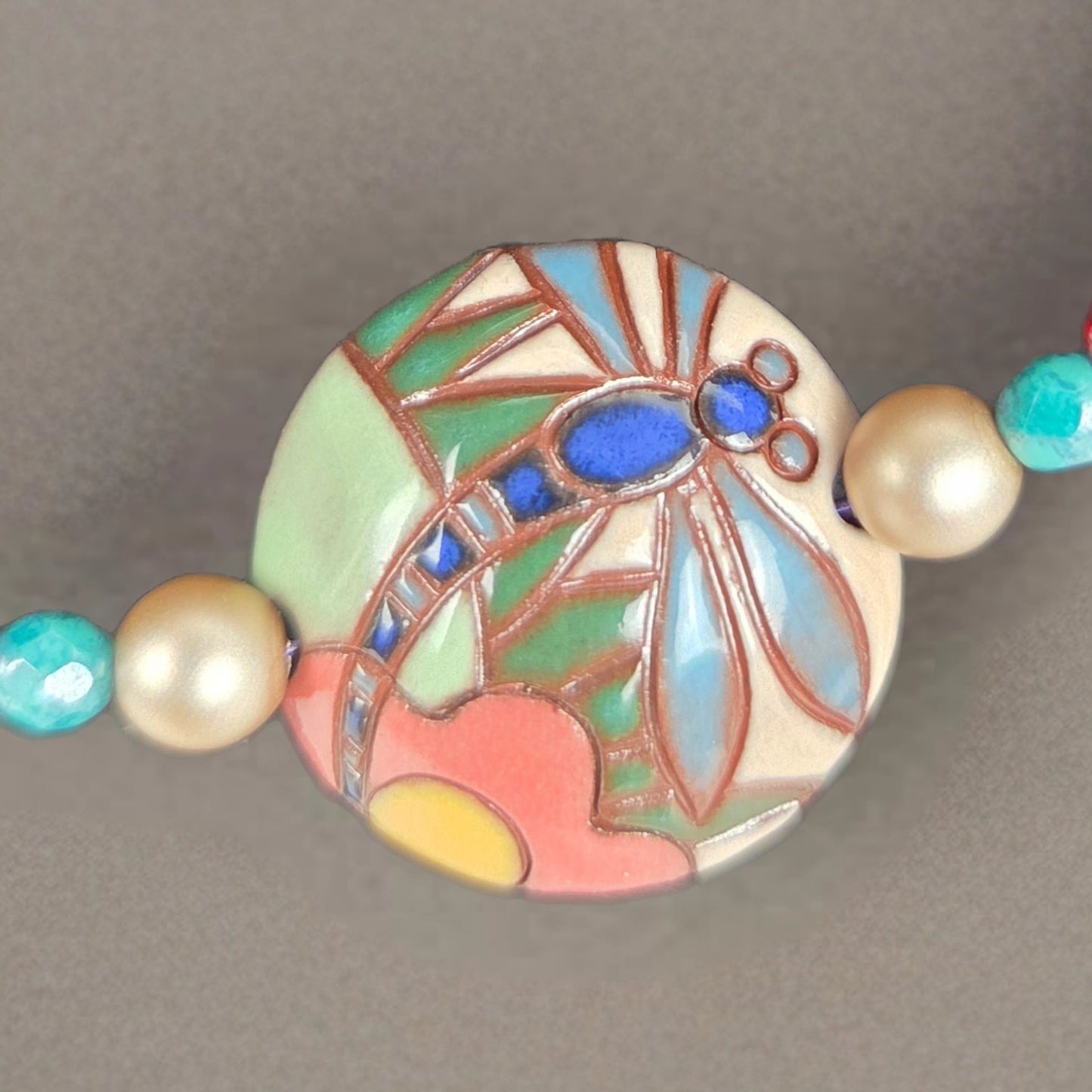 Necklace Bracelet Earrings Set Multi-Color Natural Shell Pearl Glass Beads Dragonfly Beads 26"