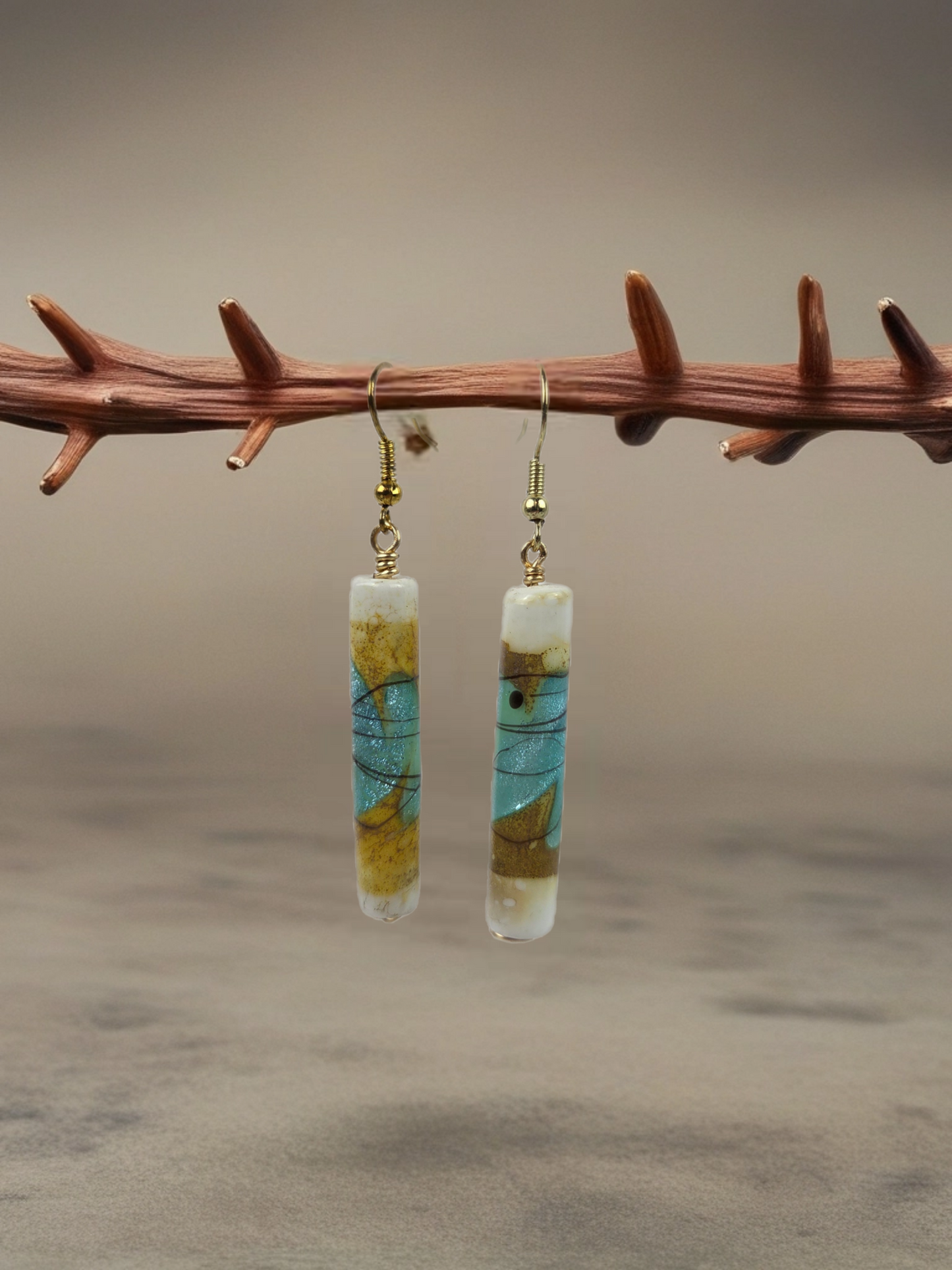 White Gold Teal Tube Earrings