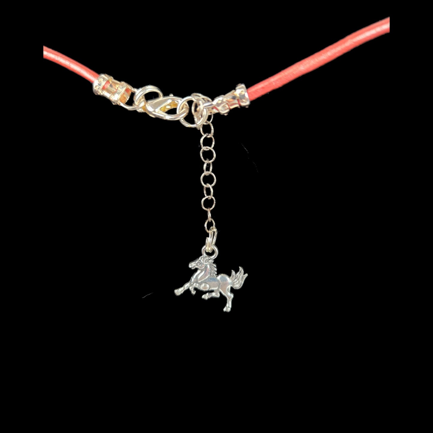 Necklace With Peach Stone Arrowhead Shape Pendant on Pink Leather 18" 2" Extender Horse Clasp