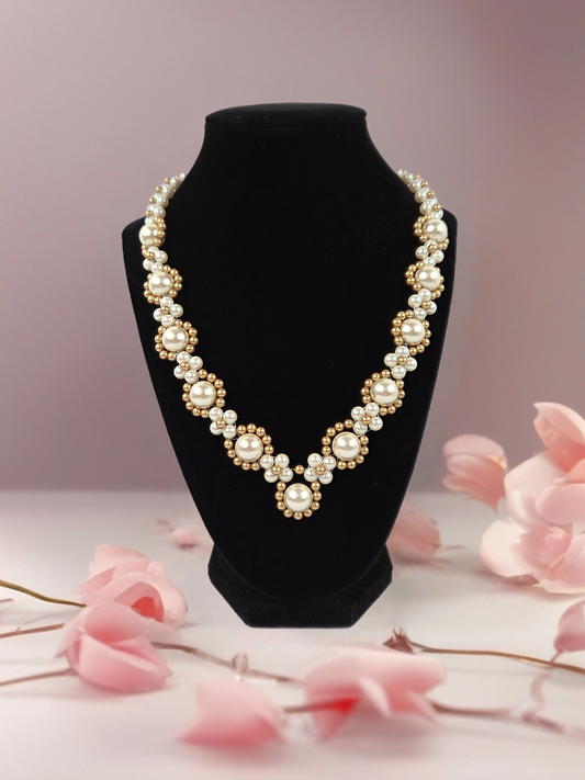 Pearl with Gold Beads Necklace 18"