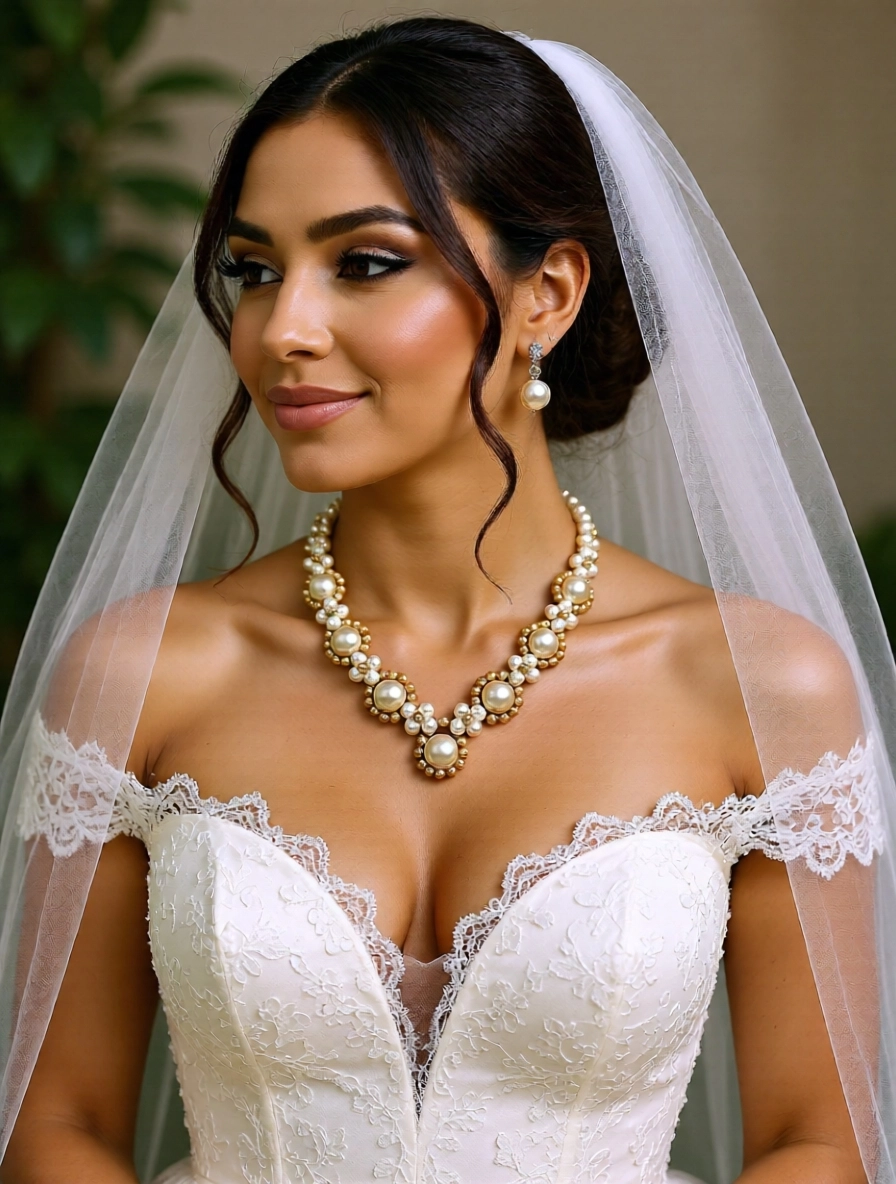 Pearl with Gold Beads Necklace 18"