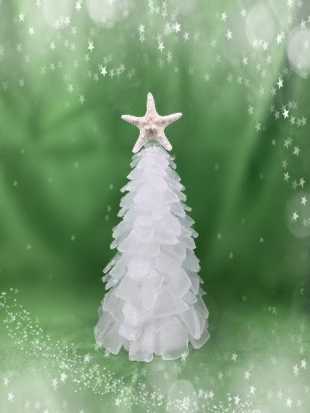 White Sea Glass Christmas Tree with Shell Topper