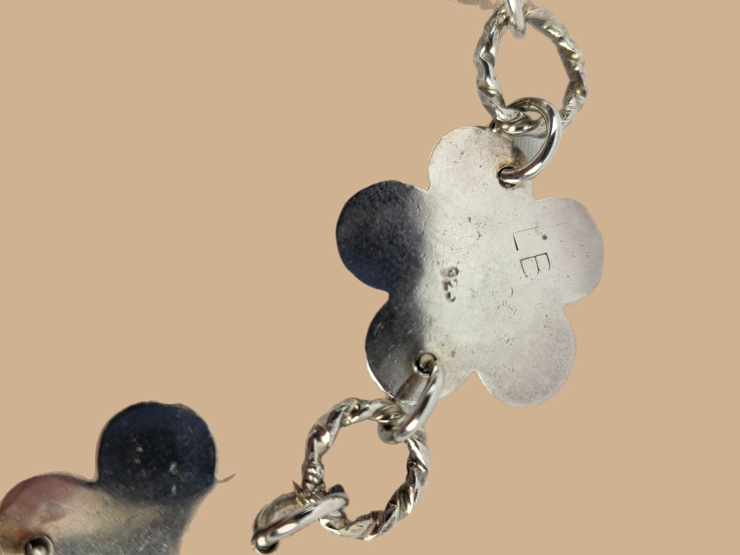 Sterling Silver Flower Hammered Texture Bracelet with Denim Turquois