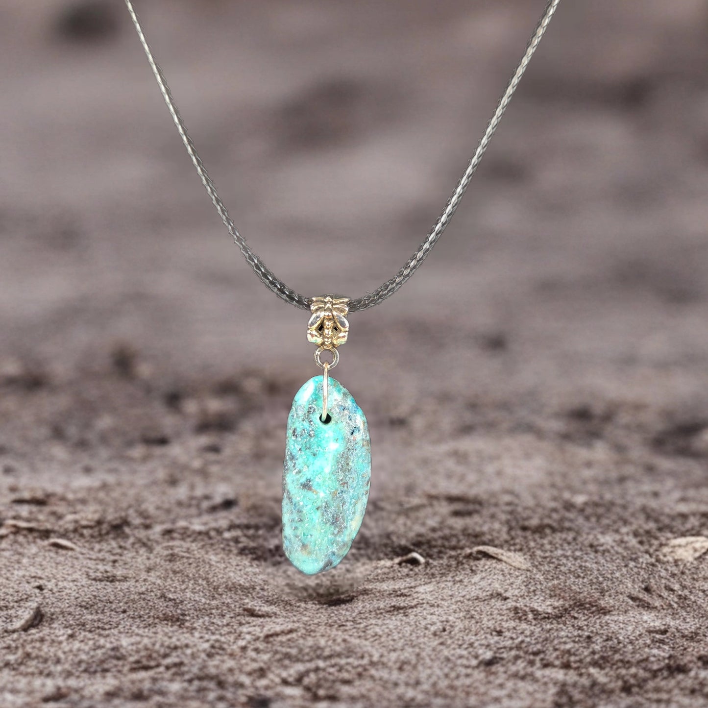 Necklace With Turquoise Stone Pendant on Black Leather 18" 2" Extender