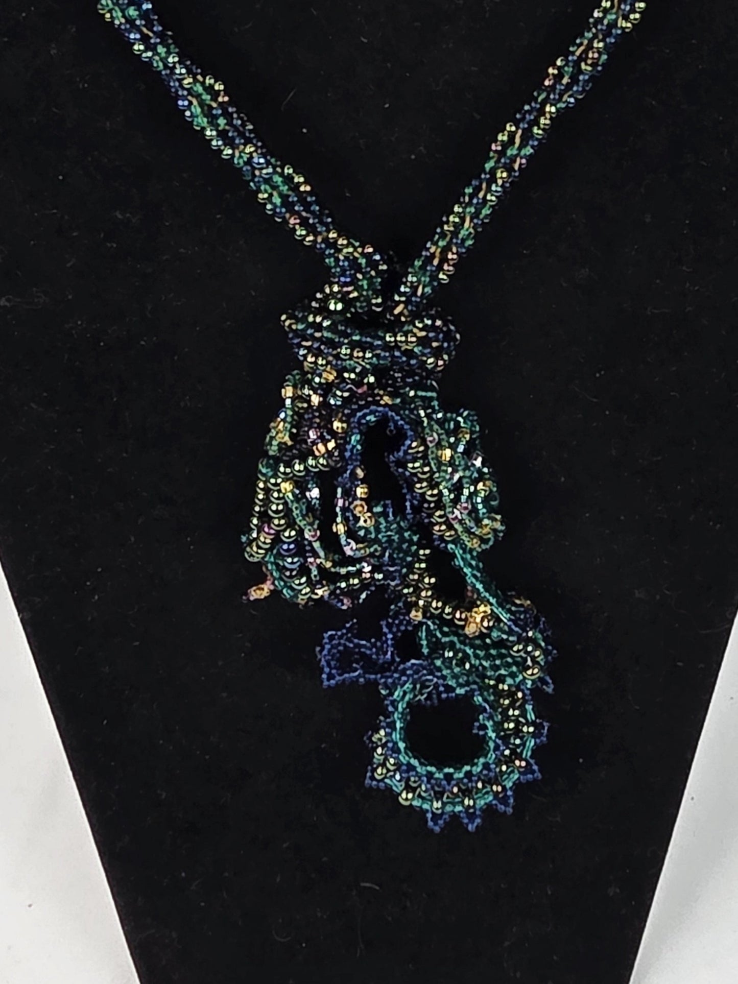 Green Black and Gold Necklace Organic Brutalist Design with Matching Crystal Dangle Earrings